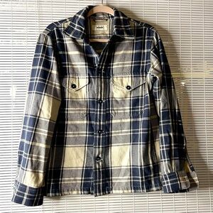 Buck Mason Blue/oatmeal Plaid Blanket Shirt Jacket